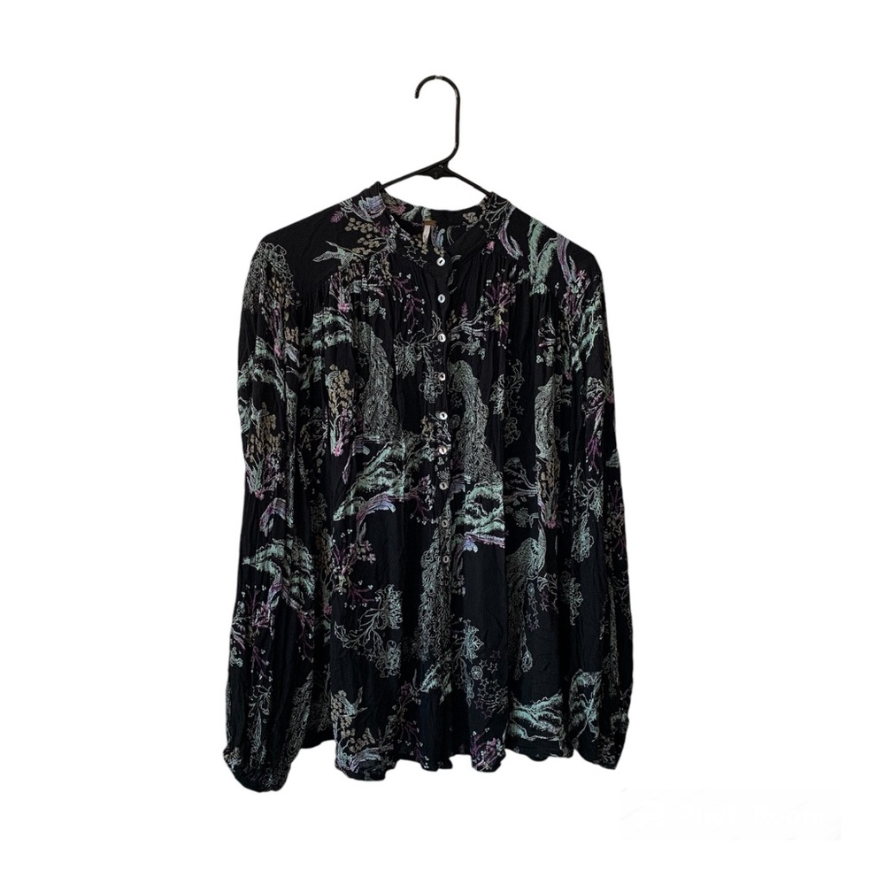 Free People Black Floral Blouse